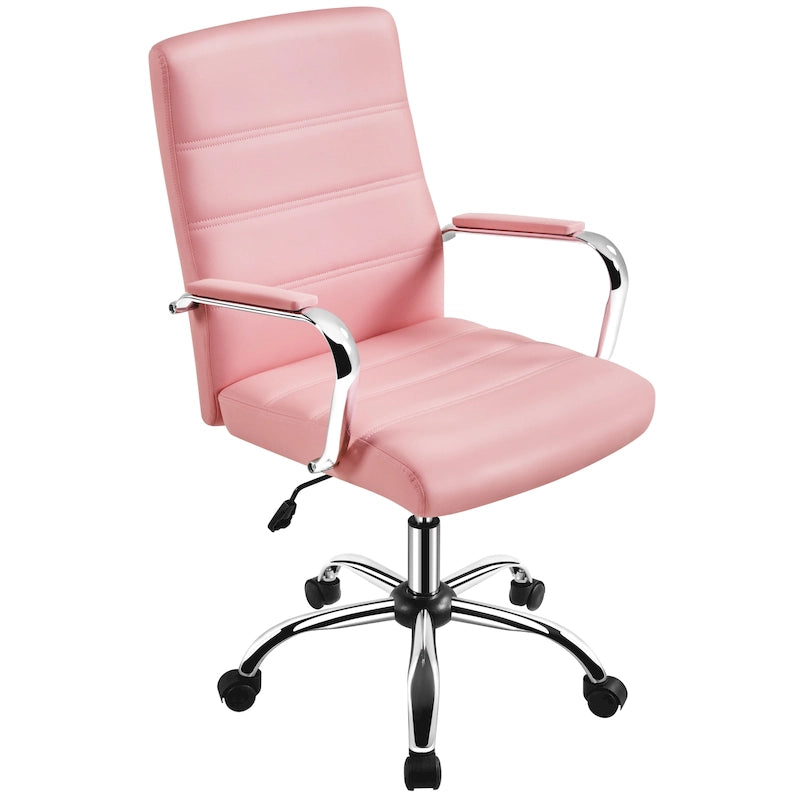 Silla de oficina giratoria de piel sintética con respaldo medio ajustable