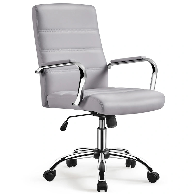 Silla de oficina giratoria de piel sintética con respaldo medio ajustable