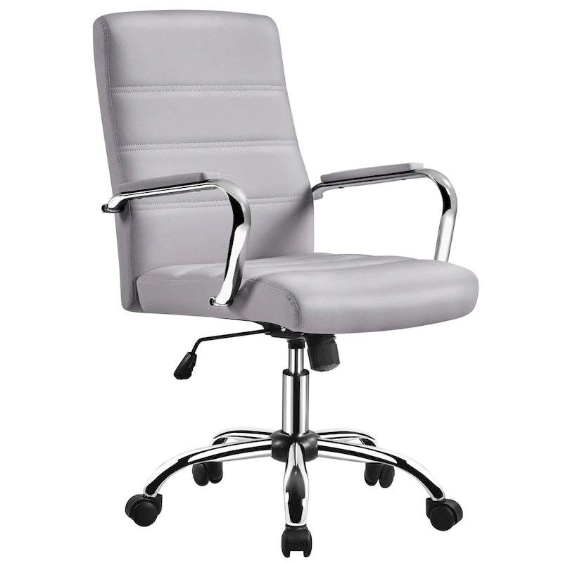 Silla de oficina giratoria de piel sintética con respaldo medio ajustable