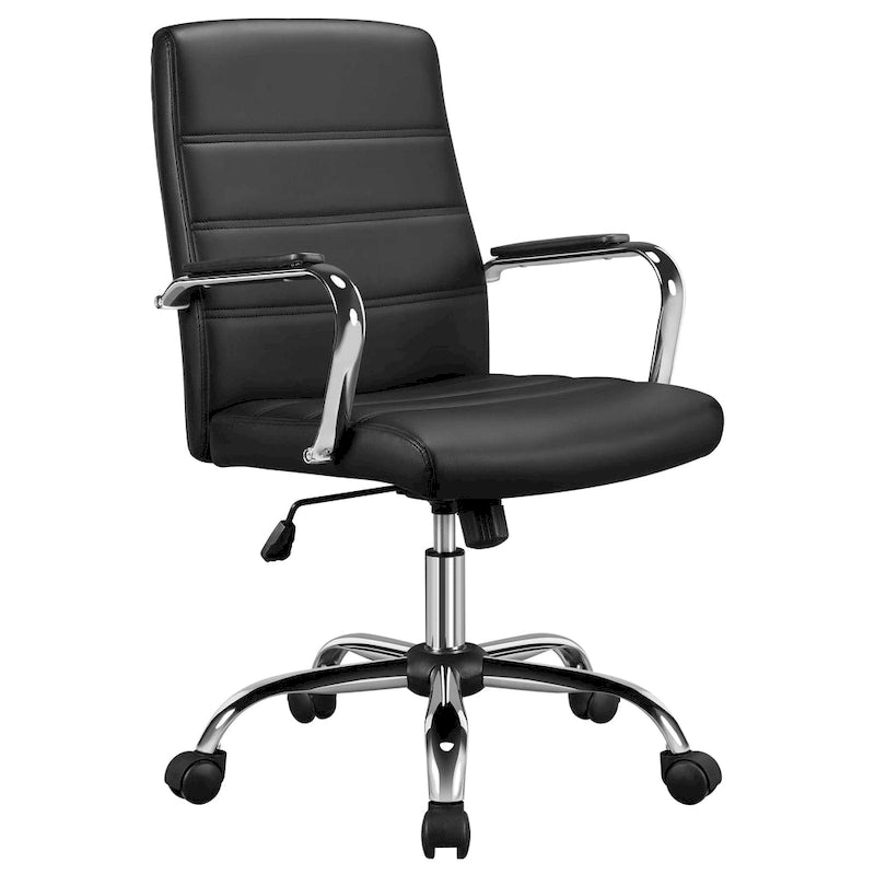 Silla de oficina giratoria de piel sintética con respaldo medio ajustable