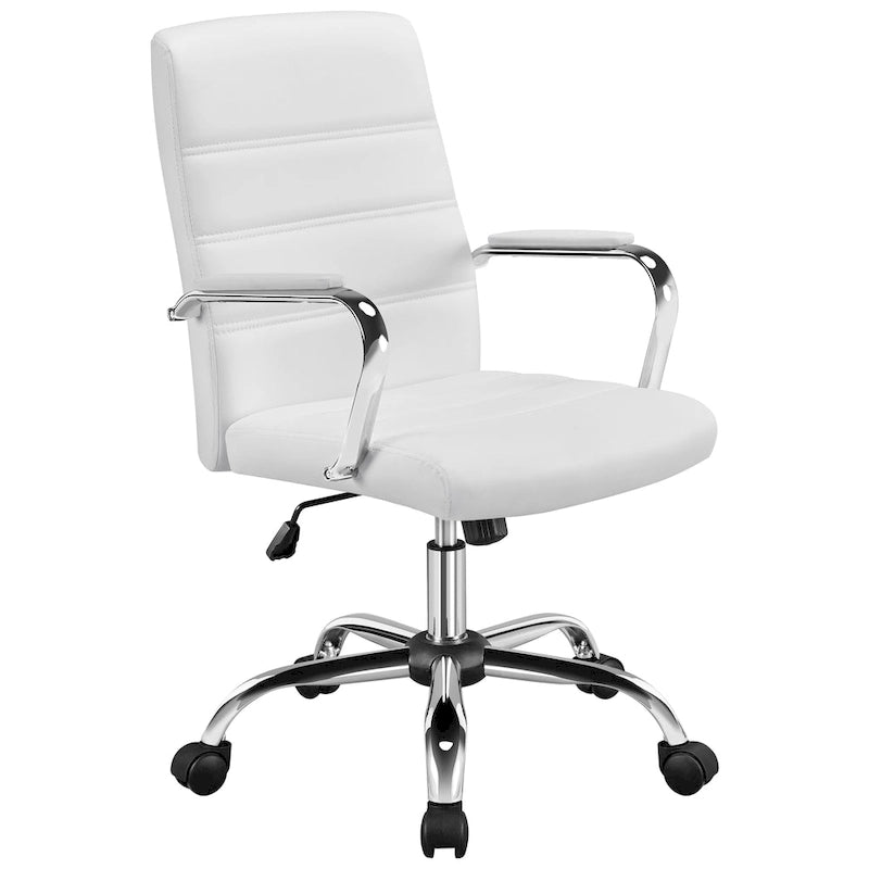 Silla de oficina giratoria de piel sintética con respaldo medio ajustable