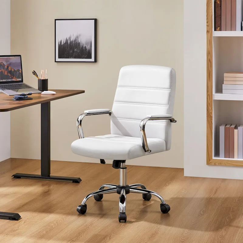 Silla de oficina giratoria de piel sintética con respaldo medio ajustable