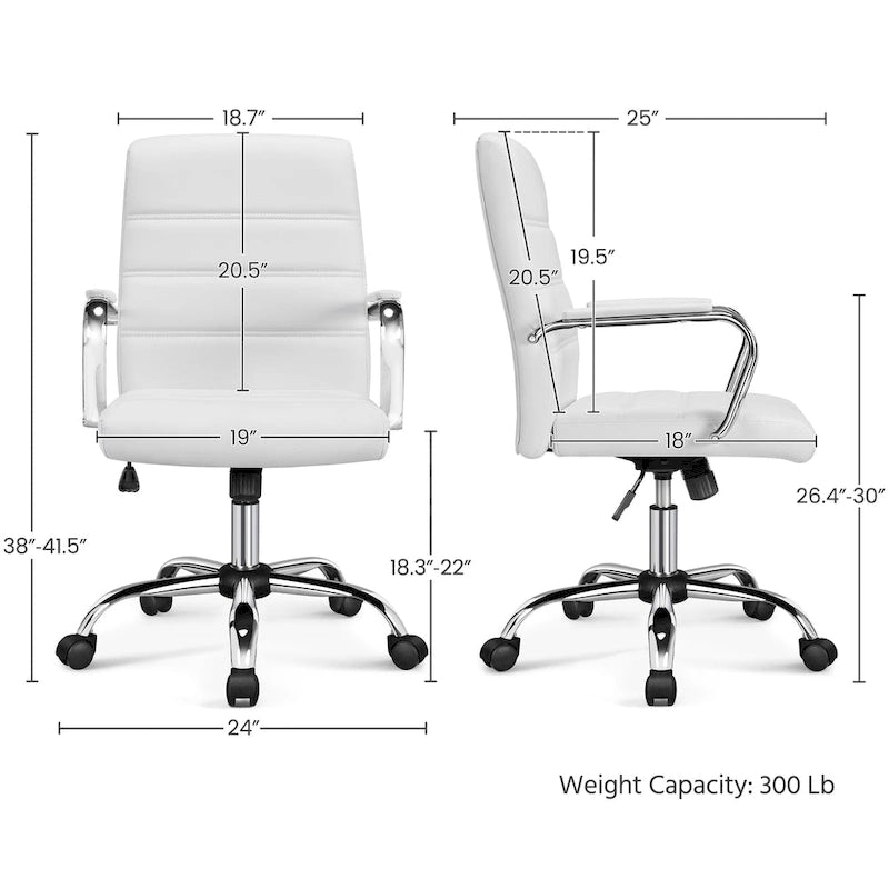 Silla de oficina giratoria de piel sintética con respaldo medio ajustable