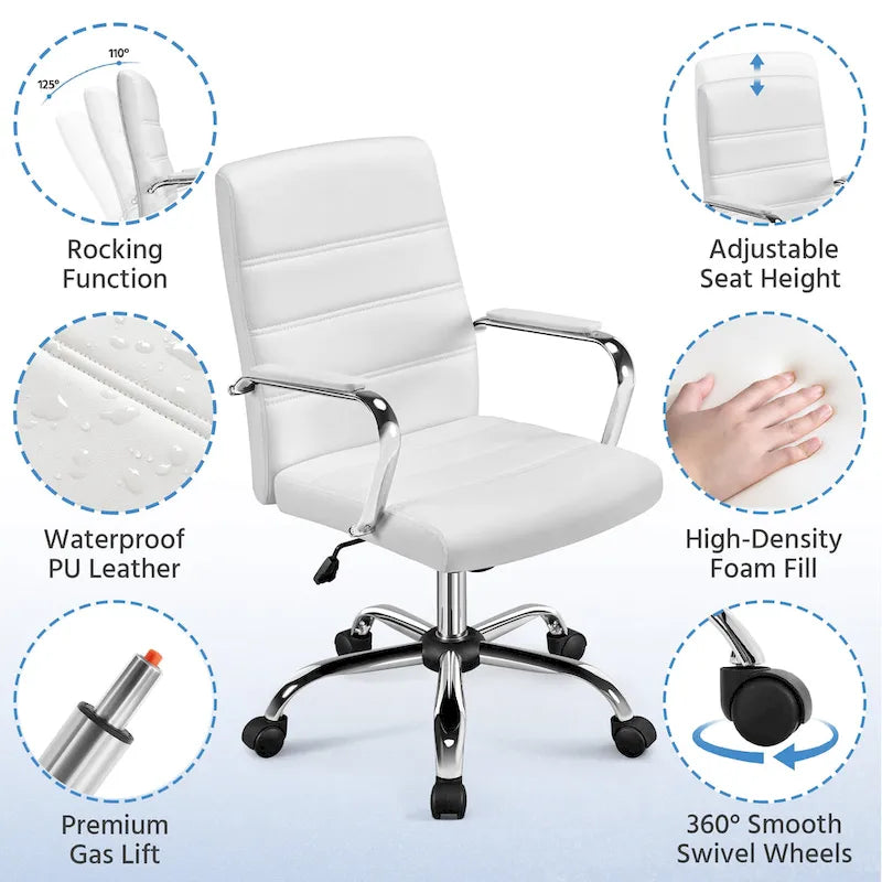 Silla de oficina giratoria de piel sintética con respaldo medio ajustable