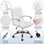 Silla de oficina giratoria de piel sintética con respaldo medio ajustable