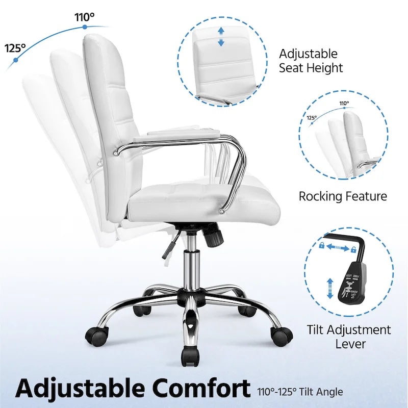 Silla de oficina giratoria de piel sintética con respaldo medio ajustable