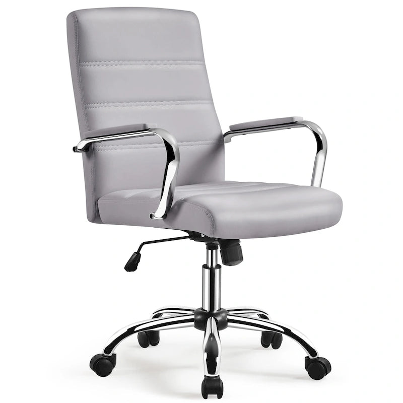 Silla de oficina giratoria de piel sintética con respaldo medio ajustable