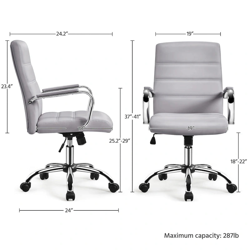 Silla de oficina giratoria de piel sintética con respaldo medio ajustable