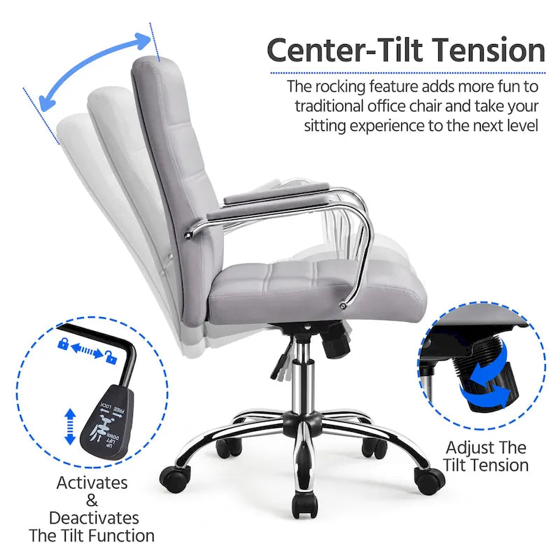 Silla de oficina giratoria de piel sintética con respaldo medio ajustable