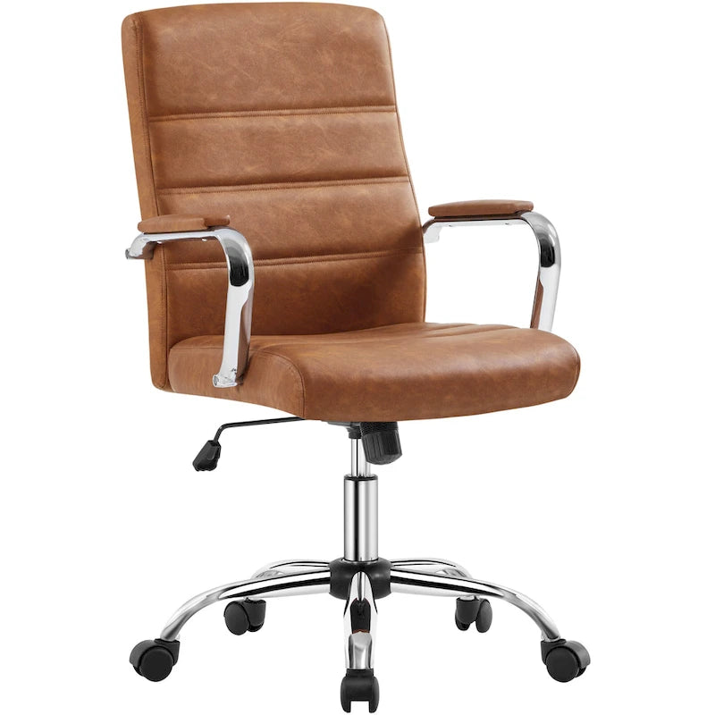 Silla de oficina giratoria de piel sintética con respaldo medio ajustable