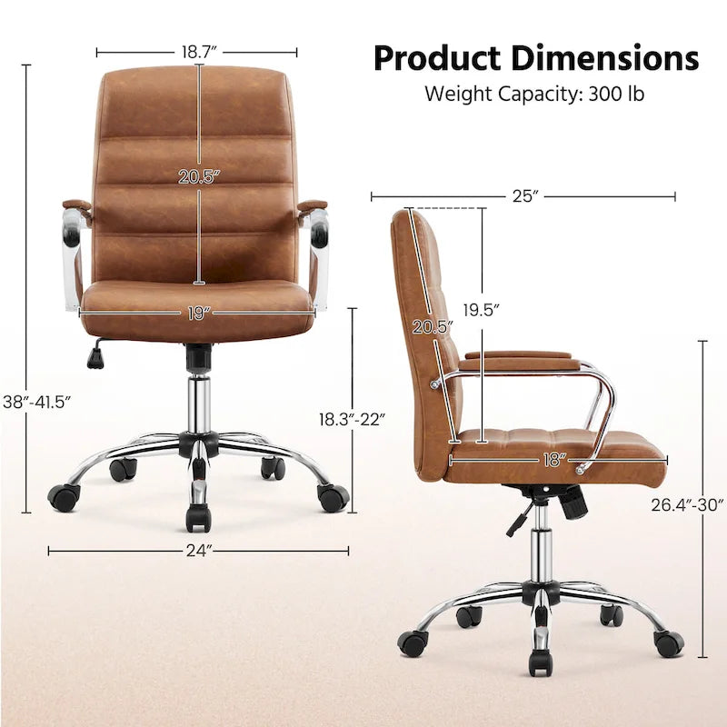 Silla de oficina giratoria de piel sintética con respaldo medio ajustable