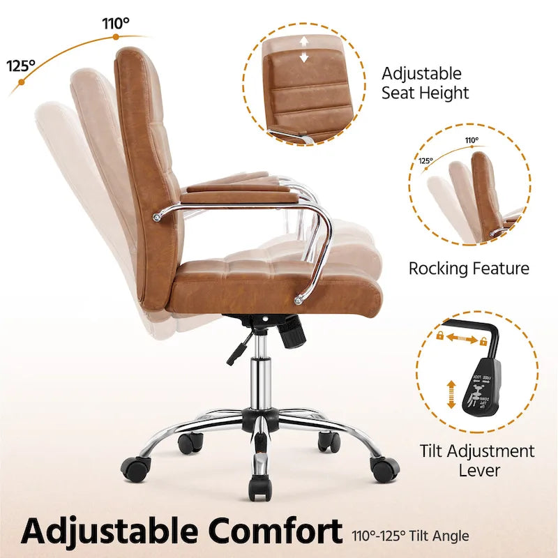 Silla de oficina giratoria de piel sintética con respaldo medio ajustable