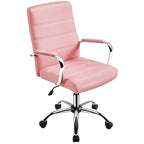 Silla de oficina giratoria de piel sintética con respaldo medio ajustable