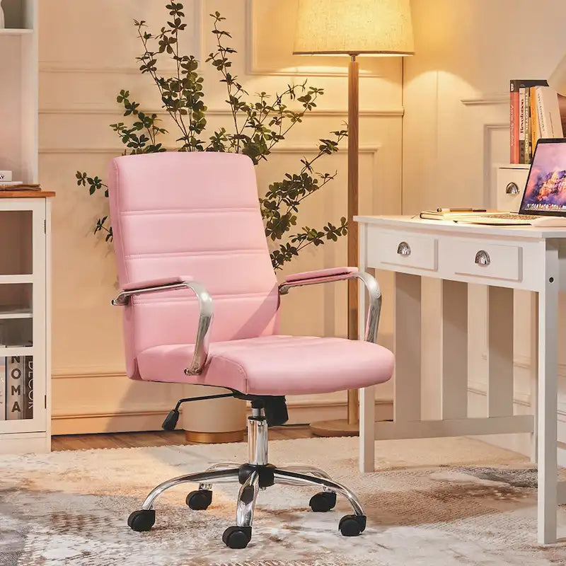 Silla de oficina giratoria de piel sintética con respaldo medio ajustable