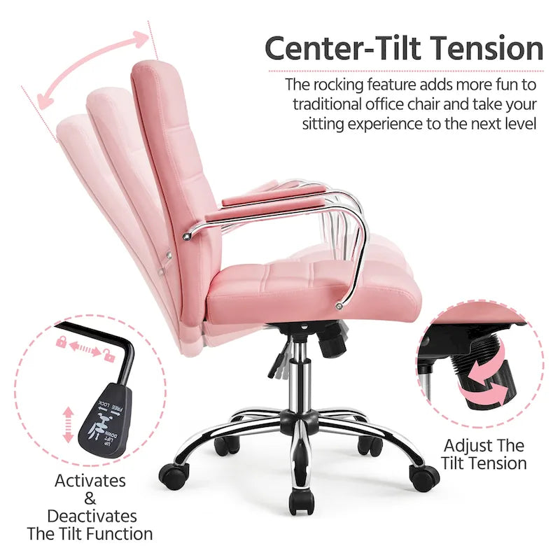 Silla de oficina giratoria de piel sintética con respaldo medio ajustable