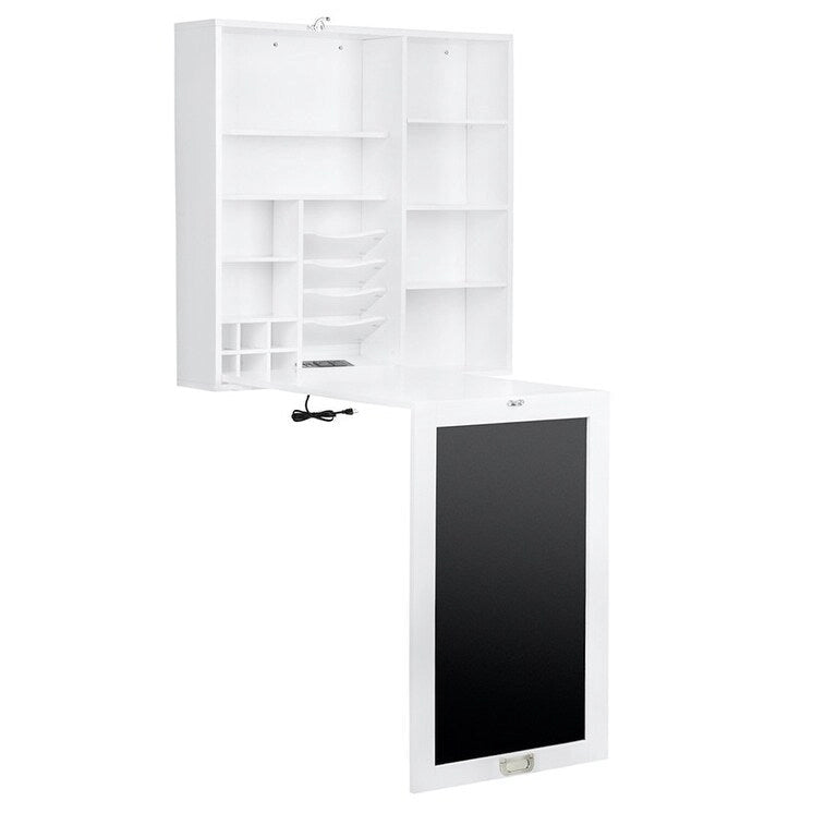 Escritorio de pared plegable con armario de almacenamiento y carga USB