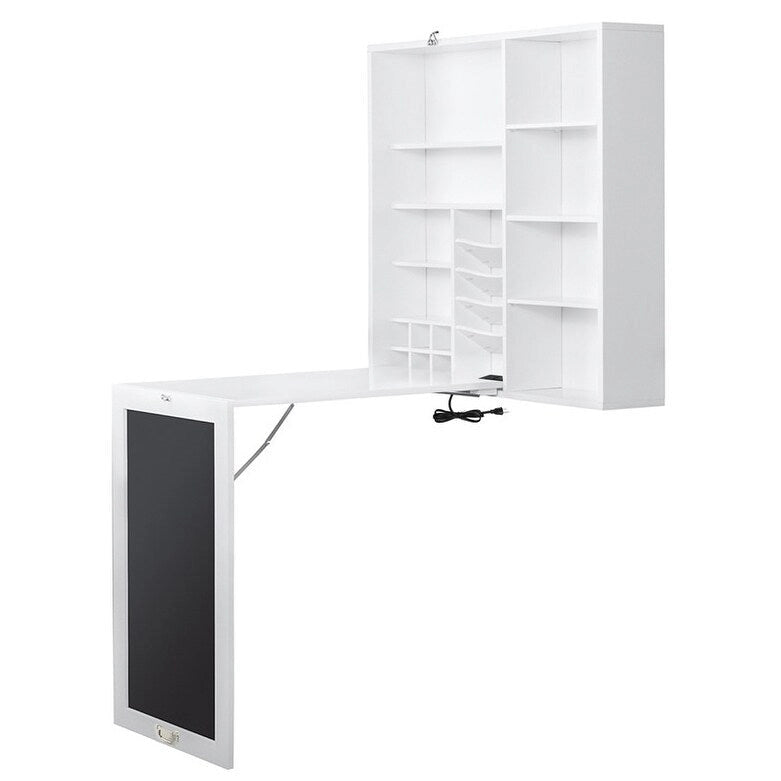 Escritorio de pared plegable con armario de almacenamiento y carga USB