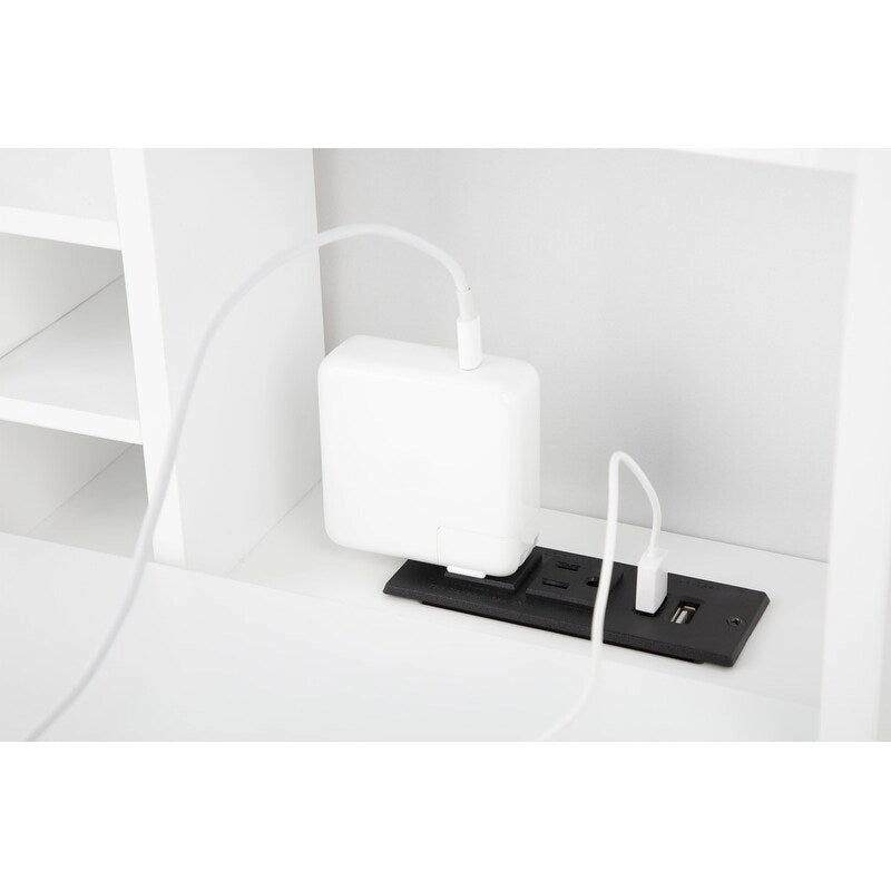 Escritorio de pared plegable con armario de almacenamiento y carga USB