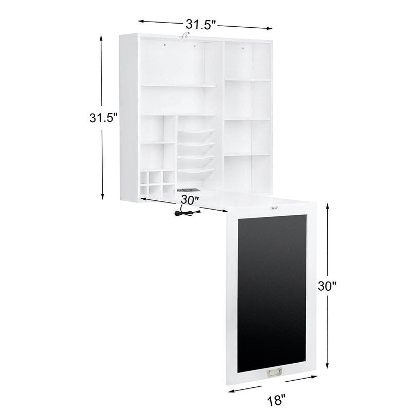 Escritorio de pared plegable con armario de almacenamiento y carga USB